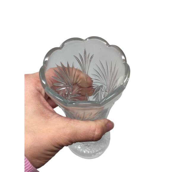 Vintage Clear Glass Bud Vase w/ Scalloped Edge Top - about 6'' tall - Picture 6 of 8